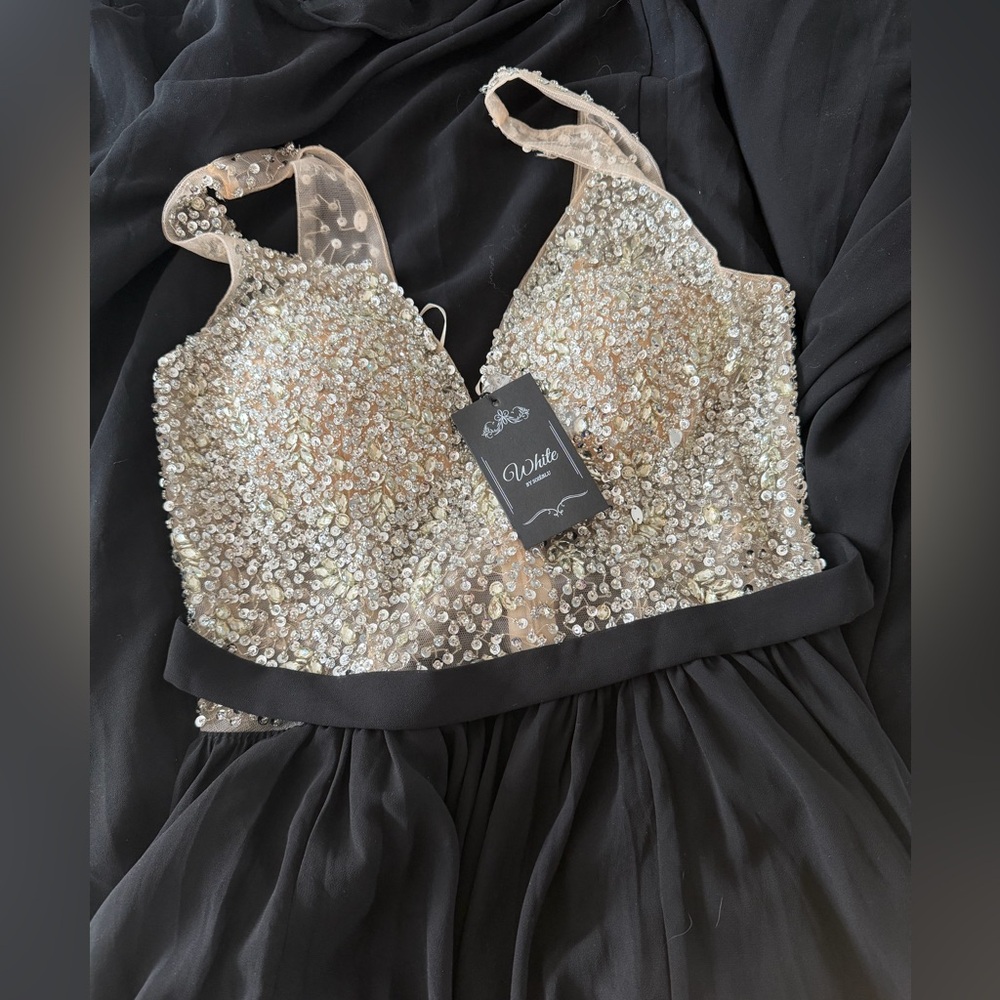 Elegant Black and Cream Sequin Dress by White Soieblu size M